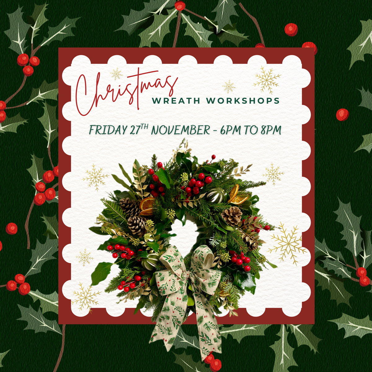 Wreath workshop at The studio - Event Ticket | 27th November 2026 6pm-8pm