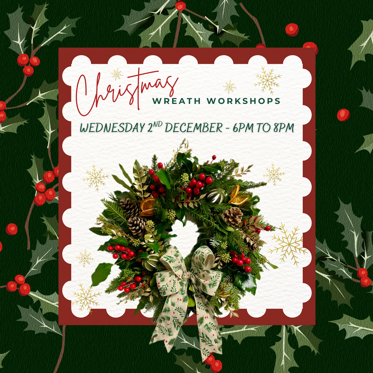 Wreath workshop at The studio - Event Ticket | 2nd December 2026 6pm-8pm
