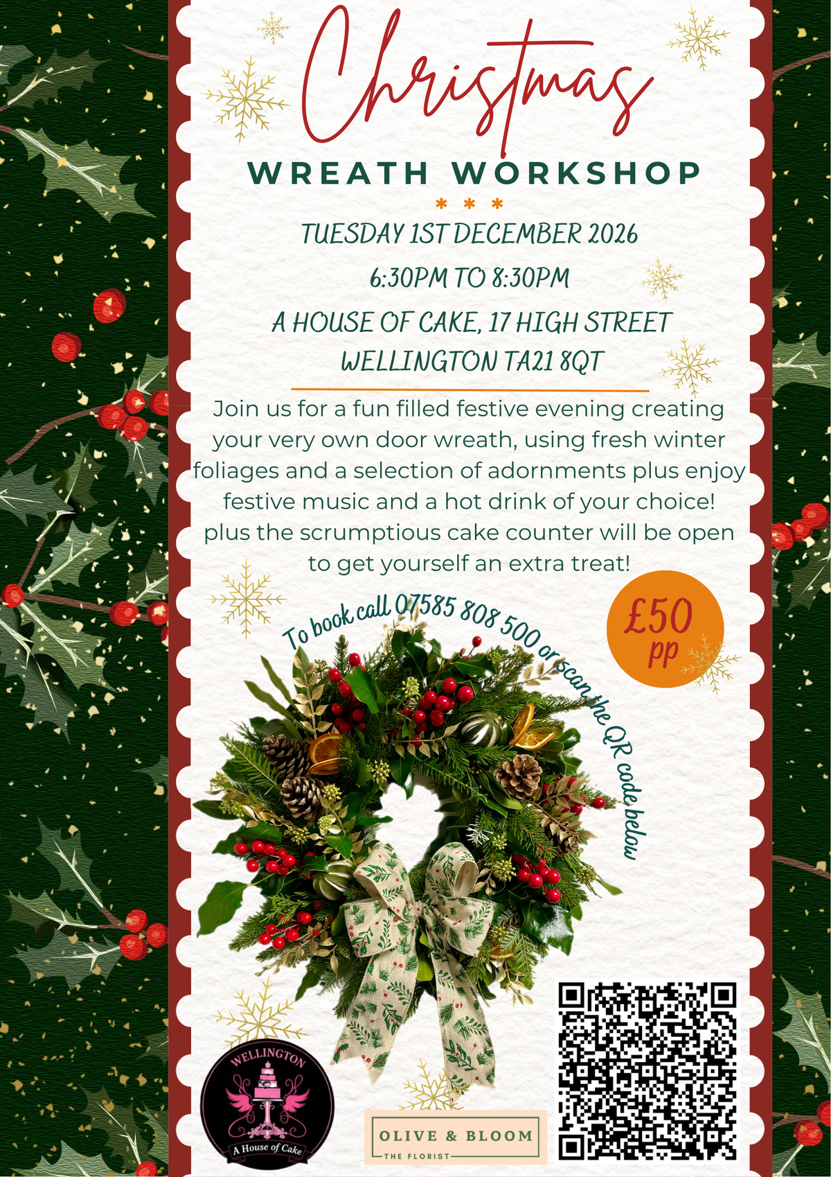 Wreath workshop at A house of cake - Event Ticket | 1st December 6:30pm to 8:30pm